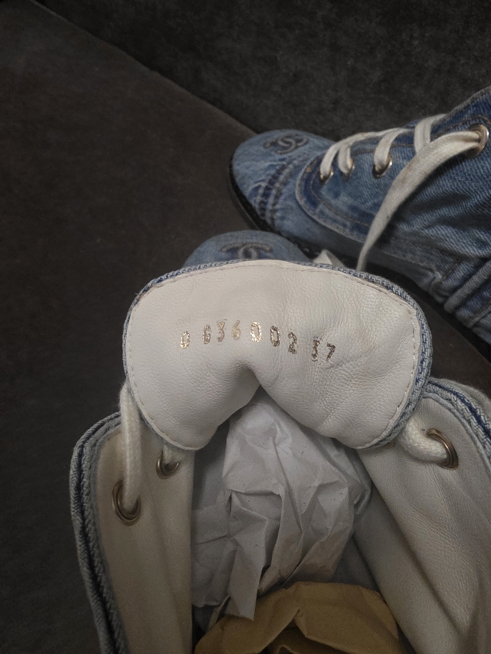 CHANEL 2020 Light Blue Denim Lace-Up Sneakers with White Laces - Picture 2 of 4